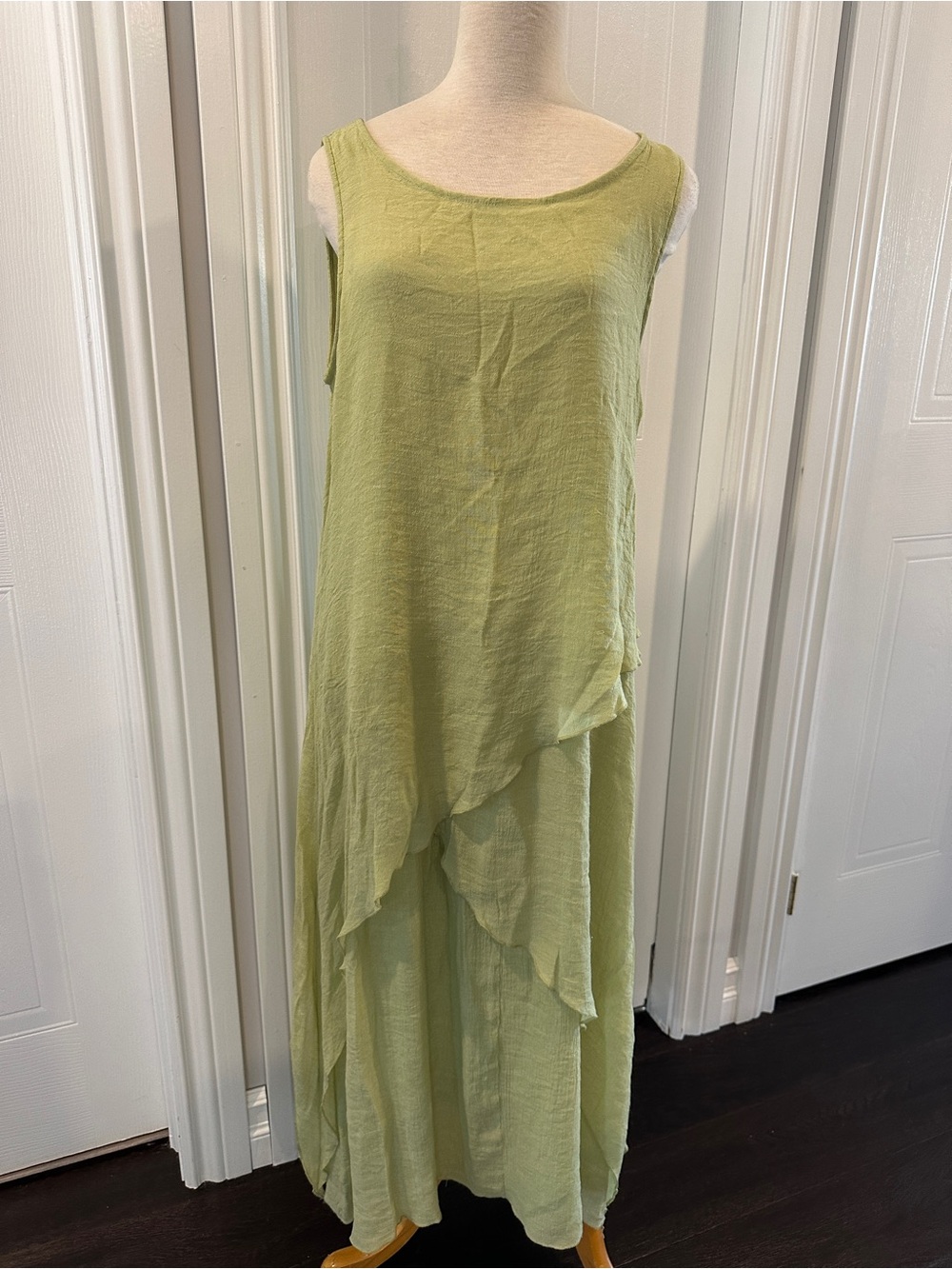 Red Coral Sleeveless Layered Maxi Dress in Light Green